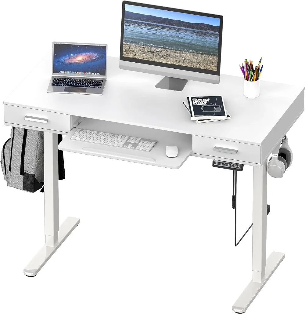 

Компьютерный стол SHW, 48 дюймов, регулируемый по высоте стол с лотком для клавиатуры и двумя выдвижными ящиками