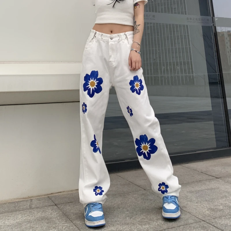 Women's Spring Summer High Waist Wide Leg Floral Jeans Lady Casual Loose Straight Jeans Chic Streerwear Flowers Denim Pants
Women's Spring Summer High Waist Wide Leg Floral Jeans Lady Casual Loose Straight Jeans Chic Streerwear Flowers Denim Pants