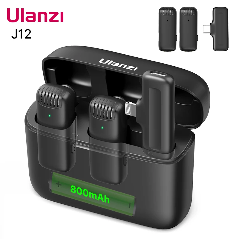 

Ulanzi J12 Wireless Lavalier Microphone Lapel Microphones Set Short Video Recording Mini Mic For iPhone Android Live Broadcast