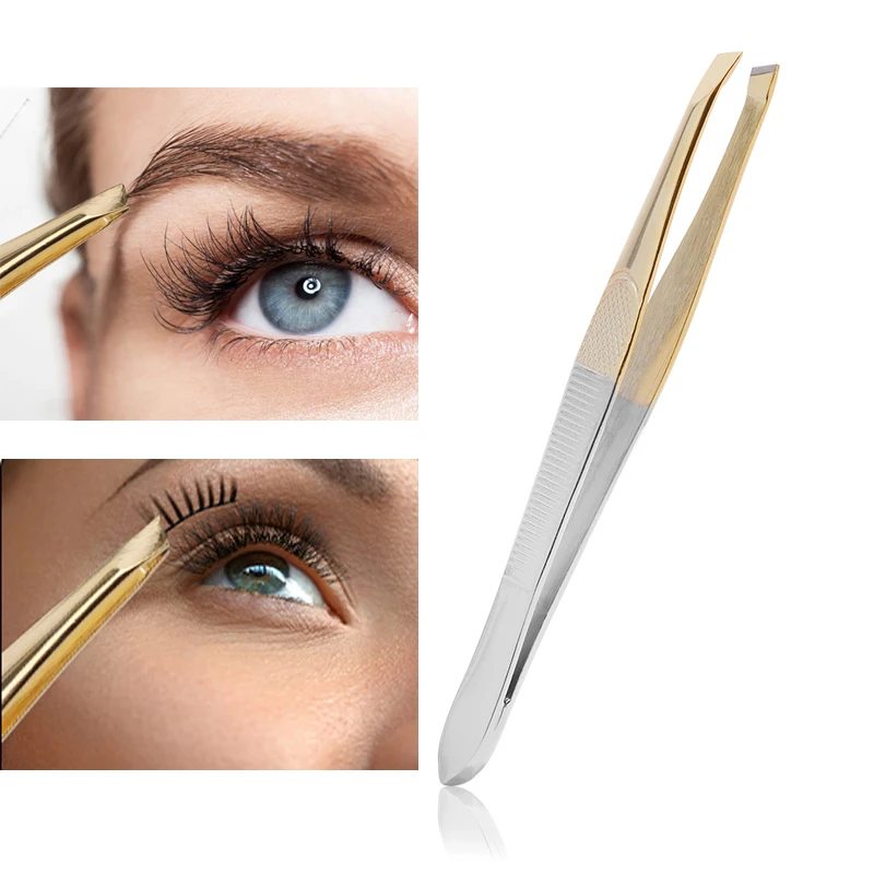 

Stainless Steel Eyebrow Tweezer Makeup Eyelash Extension Clip Face Nose Hair Clip Remover Tweezer Flat Slant Tip Beauty Tool