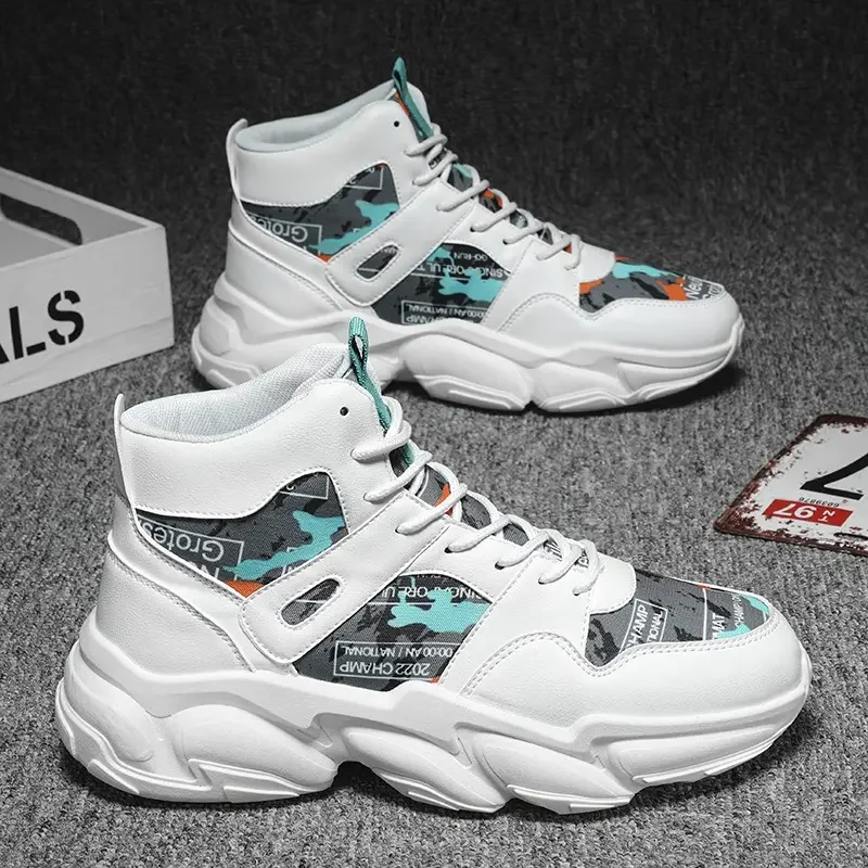 Men's Spring Autumn Leather Casual Sports Shoes Thick Sole High Top Non Slip Were Resistant Color Matching Fashion Sports Shoes 
Men's Spring Autumn Leather Casual Sports Shoes Thick Sole High Top Non Slip Were Resistant Color Matching Fashion Sports Shoes