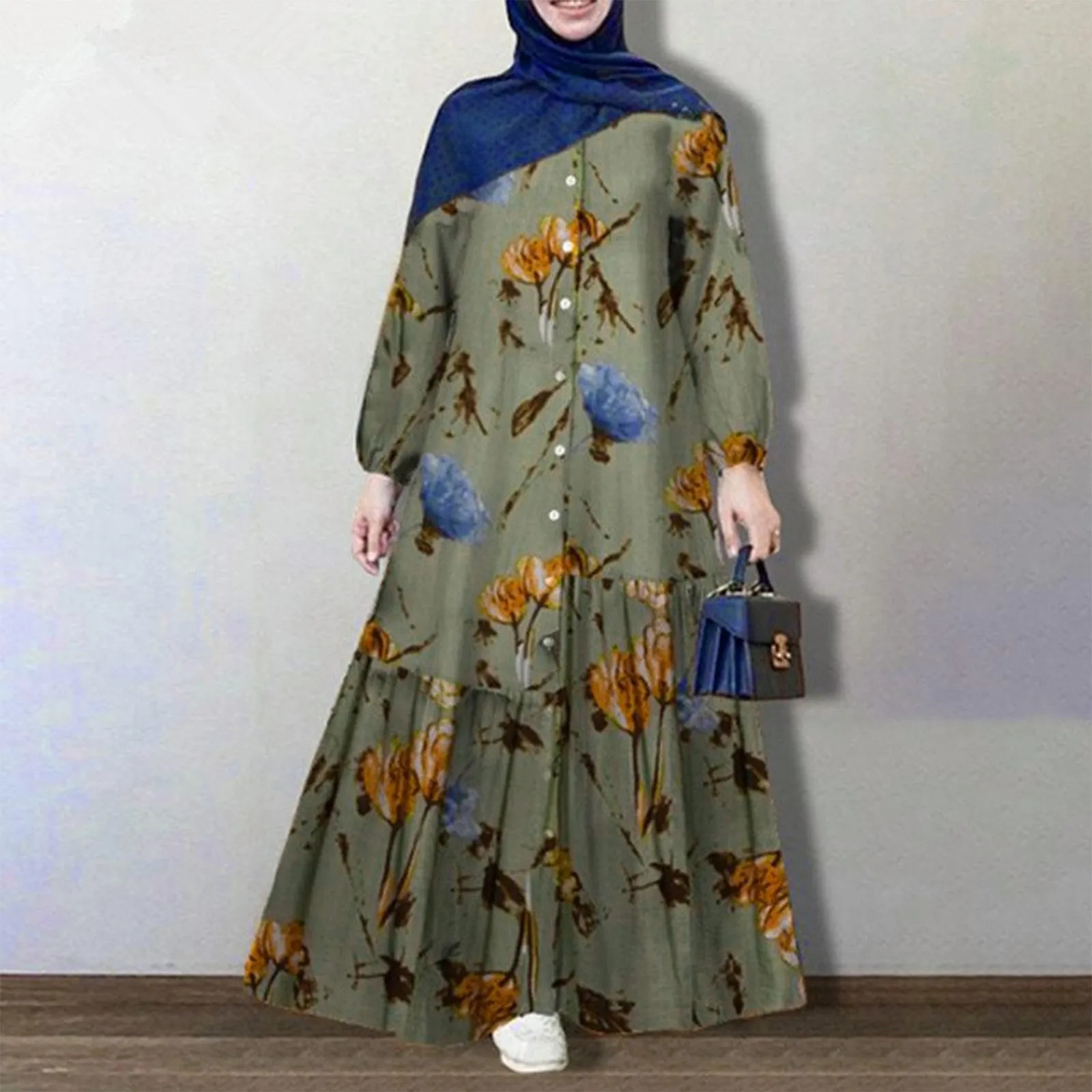 

Мусульманское винтажное длинное платье с цветочным принтом, летнее платье с коротким рукавом в стиле бохо, ислама, абайя, Женский хлопковый и льняной Макси Сарафан, Пляжная женская одежда