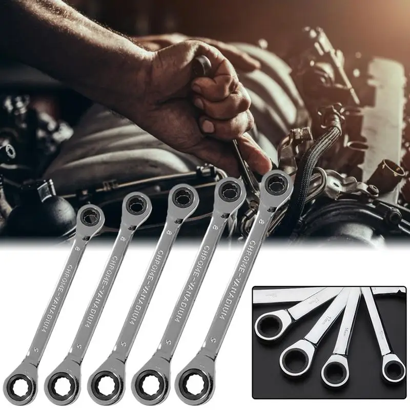 Chrome Vanadium Ring Double Head Ratchet Wrench Reversible 8-10-12-14-17-19mm Ratchet Combination Spanner Set
Chrome Vanadium Ring Double Head Ratchet Wrench Reversible 8-10-12-14-17-19mm Ratchet Combination Spanner Set