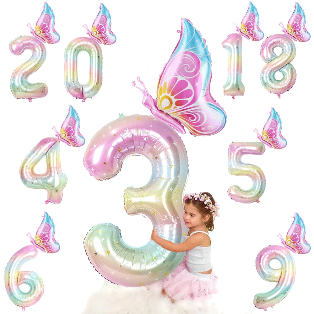 40inch Gradient Colorful Big Number 1-9 Foil Balloon Pink Butterfly Balloons for Girls Fairy Birthday Decoration Party Supplies
40inch Gradient Colorful Big Number 1-9 Foil Balloon Pink Butterfly Balloons for Girls Fairy Birthday Decoration Party Supplies