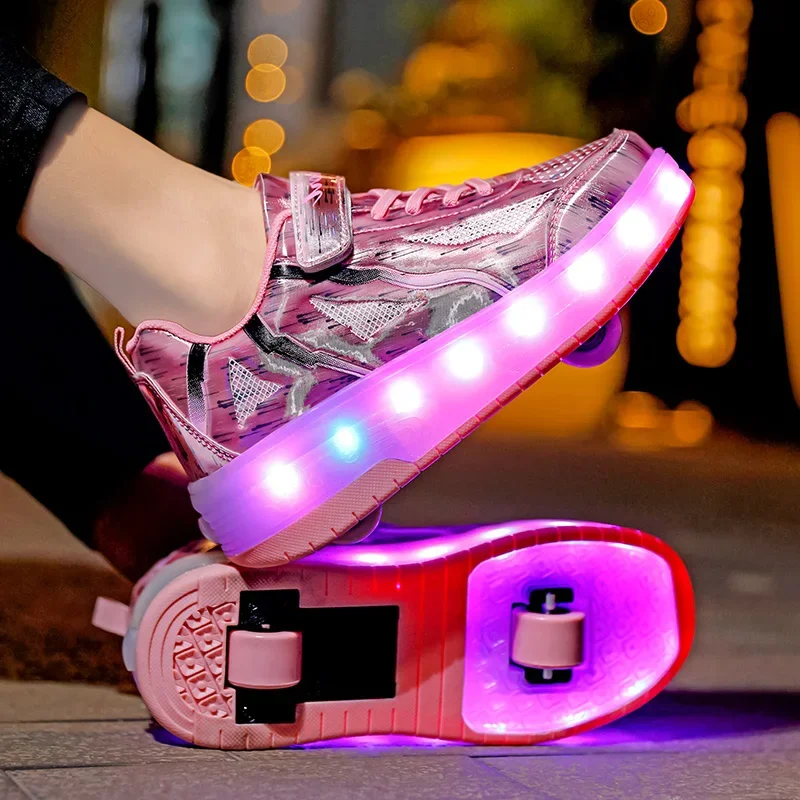 

Roller Skates Shoes For Kids Children Boys Girls 2024 Fashion Sports Casual 2 Wheels With Sneakers Flashing Footware Led Boots