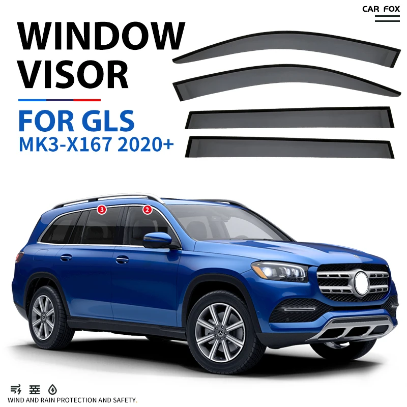 For Mercedes-Be-nz GLS GL-Class X164 X166 X167 2006 to Today Present Plastic Window Visor Vent Shades Sun Rain Deflector Guard 
For Mercedes-Be-nz GLS GL-Class X164 X166 X167 2006 to Today Present Plastic Window Visor Vent Shades Sun Rain Deflector Guard