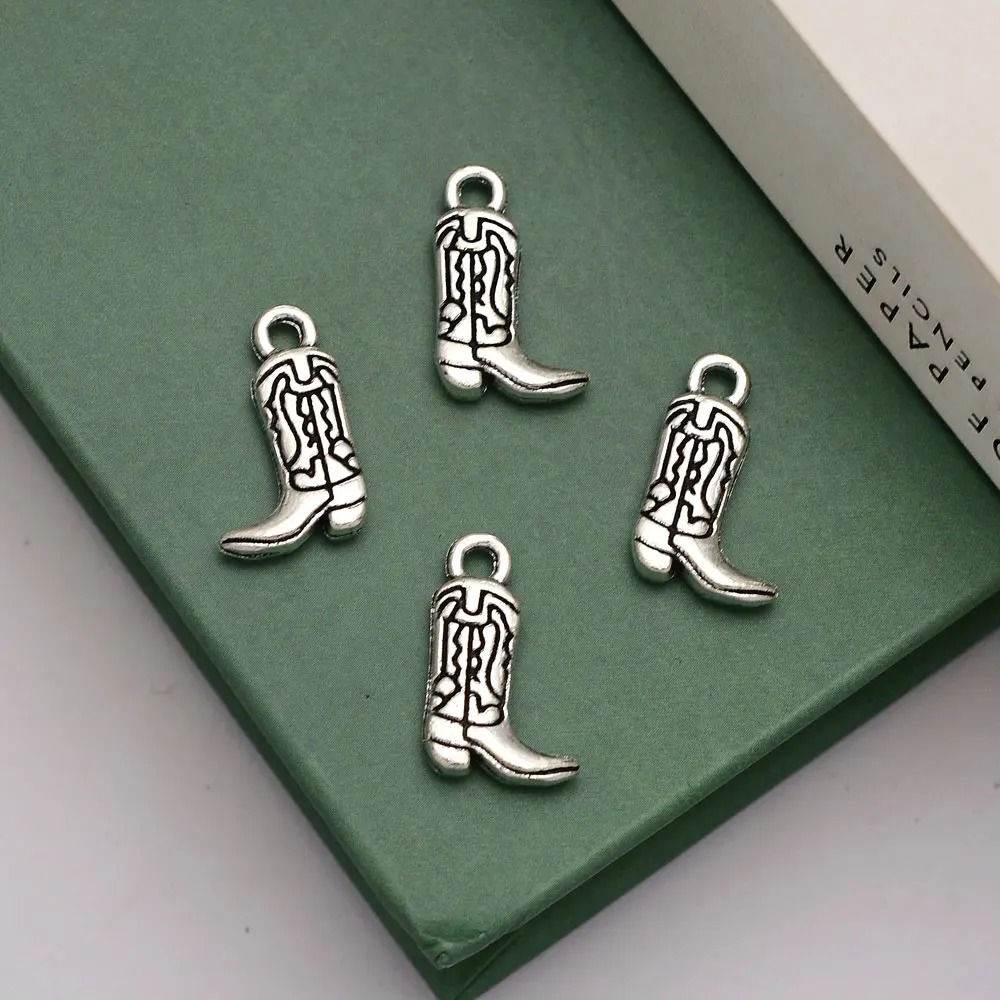 

20pcs/Lots 18x11mm Antique Western Cowboy Cowgirl Boots Charms Pendants For DIY Keychain Jewelry Making Supplies Accessories