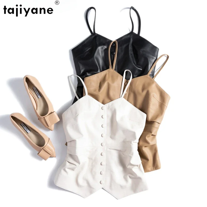 Tajiyane Genuine Leather Crop Tops Women Ladies Summer Fashionable Slim Fit Sling Mujer Sexy Pleated Folded White ropa mujer 
Tajiyane Genuine Leather Crop Tops Women Ladies Summer Fashionable Slim Fit Sling Mujer Sexy Pleated Folded White ropa mujer