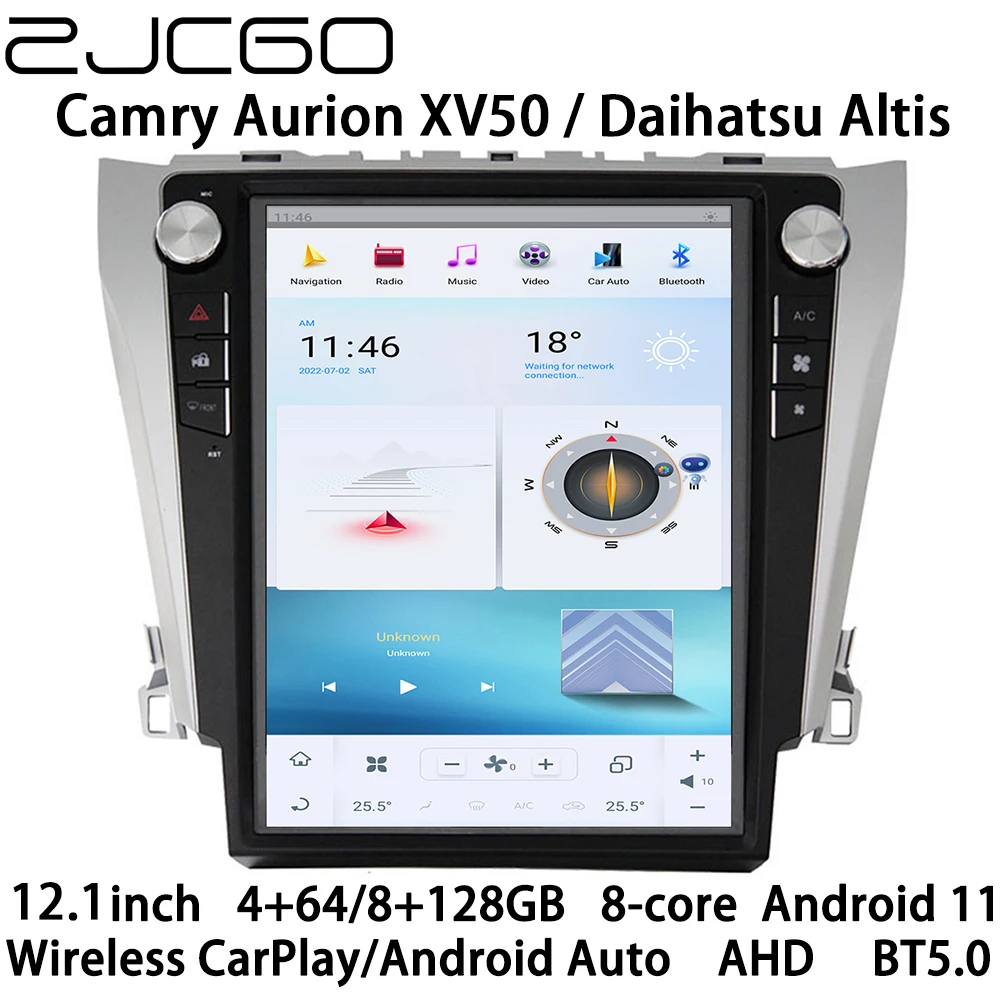 

ZJCGO Car Multimedia Player Stereo GPS Radio Navigation Android 11 Tesla Screen for Toyota Camry Aurion XV50 Daihatsu Altis