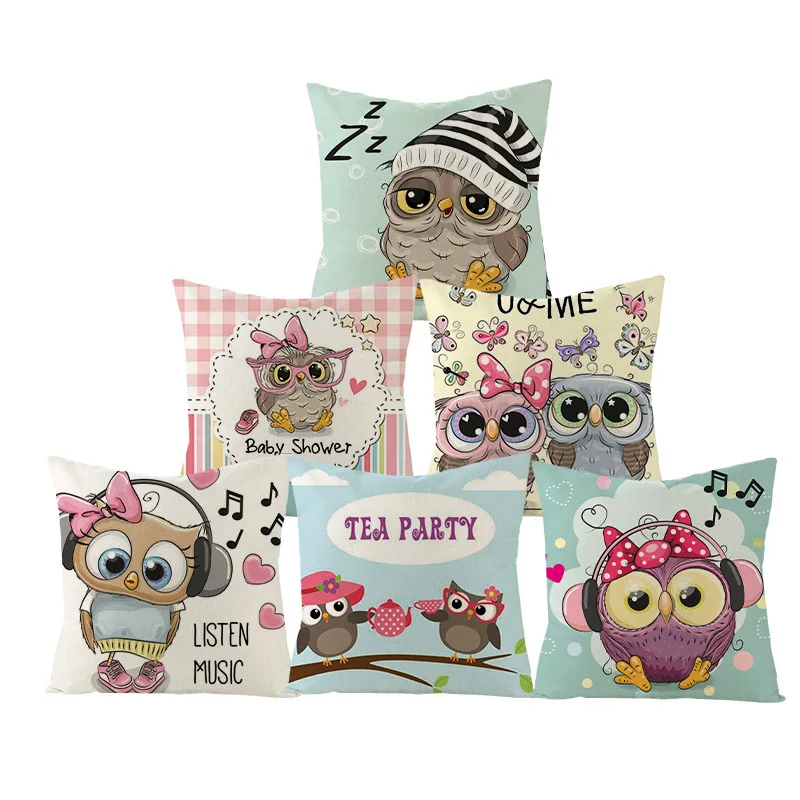 

Luxury Pink Cute Owl Pillow Cover 3D Cartoon Pets Animal Pattern Pillowcase Children's Room Sofa Party Decor 45X45 50X50 Pillows