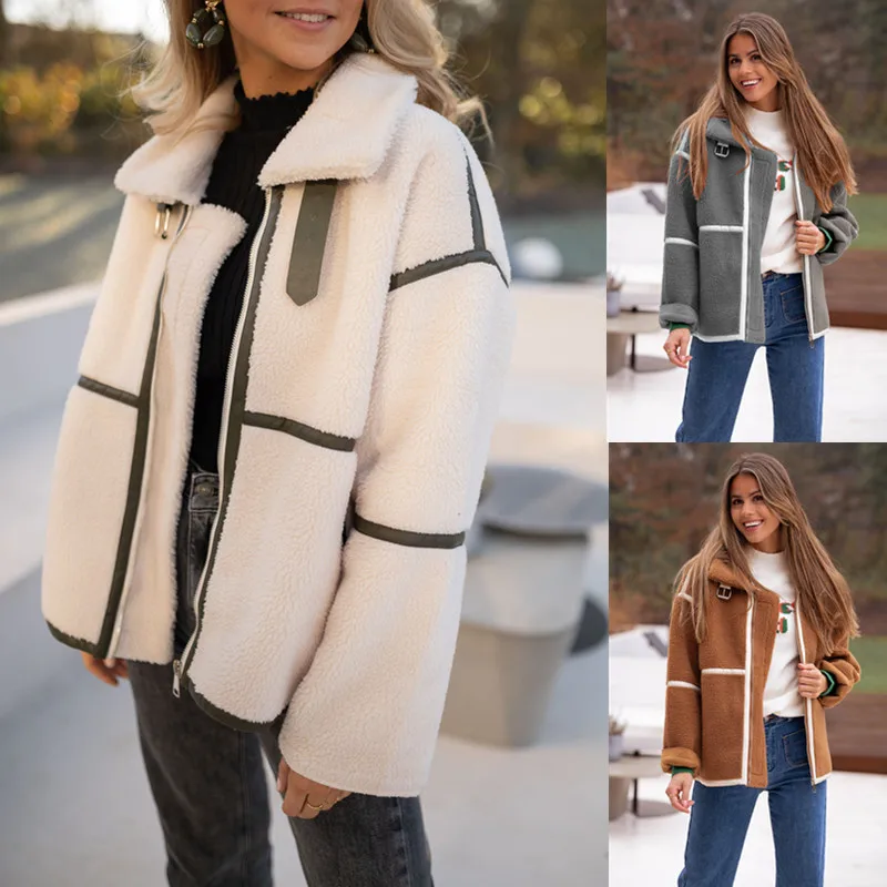 2023 Autumn and Winter Fashion Stitching Fleece Jacket Women Wool Short Lambswool Jacket Women Coats
2023 Autumn and Winter Fashion Stitching Fleece Jacket Women Wool Short Lambswool Jacket Women Coats