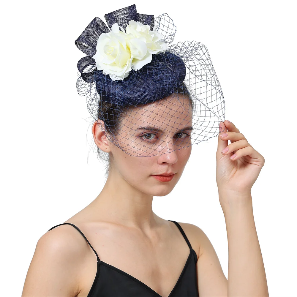 

Sinamay Fascinator Mesh Hat With Flower Wedding Headpiece Elegant Women Chic Church Party Fascinators Hats Headbands Accessory