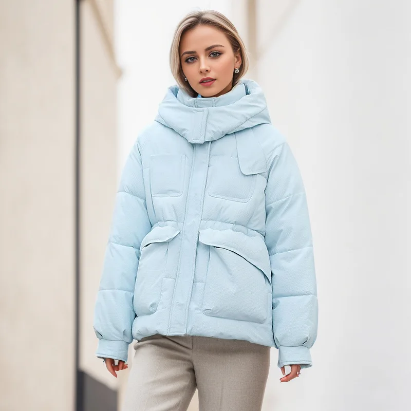 

2024 Hooded Parka Winter Coats For Women Korean Style Casual Stand Collar Waist-Cinching Thickened Warm Jacket Snow Wear Outwear