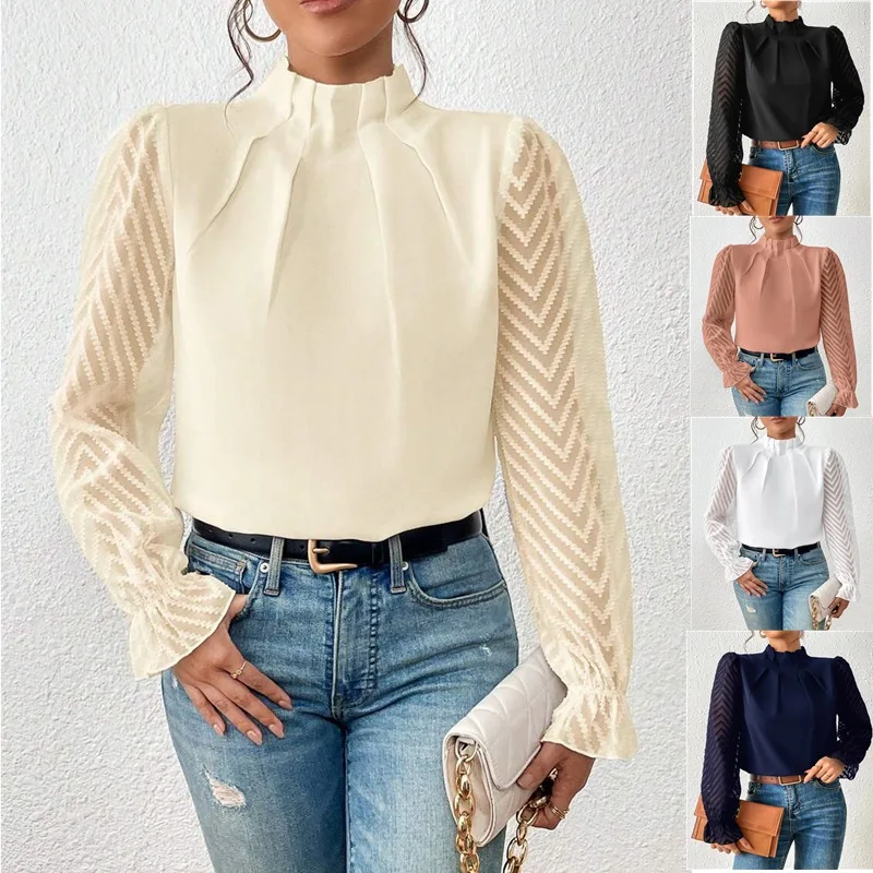 New 2023Elegant Half-turtleneck Pullover Solid Color Chiffon Shirt Women's Ruffle Long Sleeve Blouse Ladies Casual Loose Tops
New 2023Elegant Half-turtleneck Pullover Solid Color Chiffon Shirt Women's Ruffle Long Sleeve Blouse Ladies Casual Loose Tops