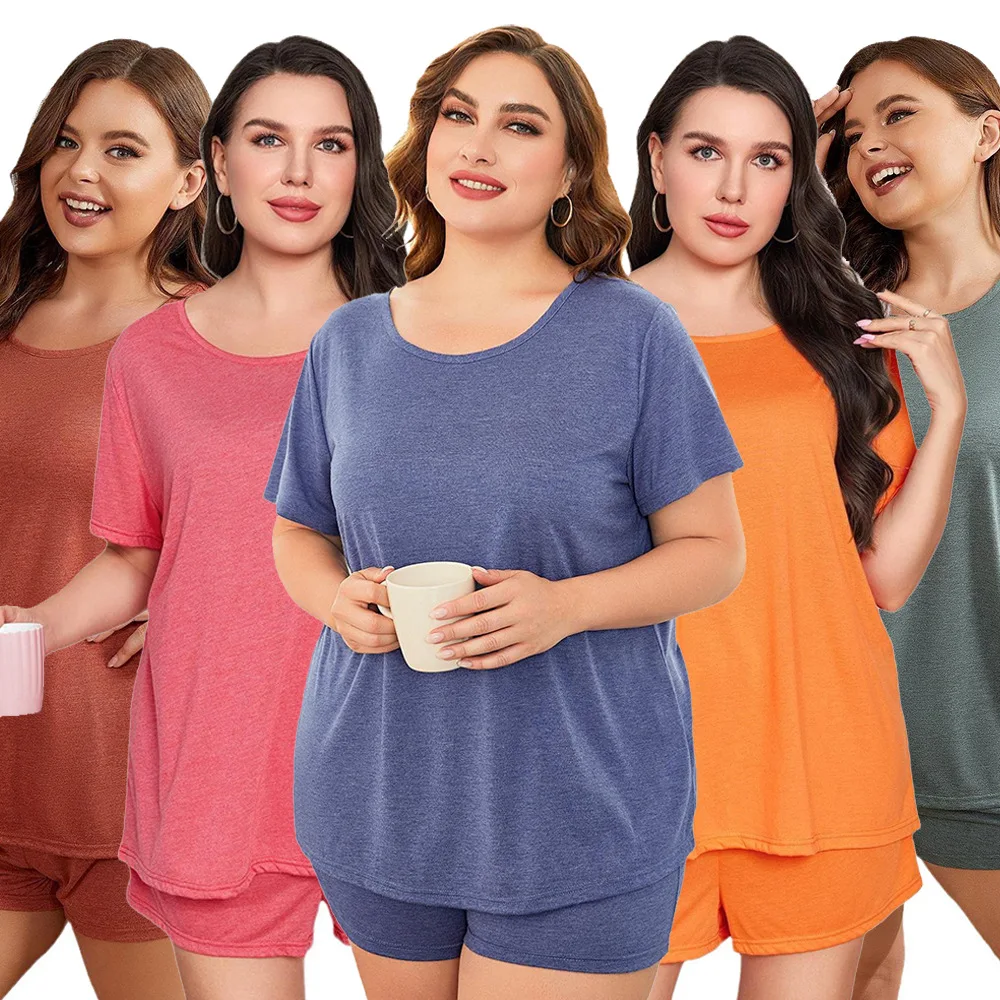 Women's Pajama Set Low Neck T-Shirt and Shorts 2 Piece Pajamas Solid Color Stretch Pajamas Lounge Wear Summer Fabric
Women's Pajama Set Low Neck T-Shirt and Shorts 2 Piece Pajamas Solid Color Stretch Pajamas Lounge Wear Summer Fabric