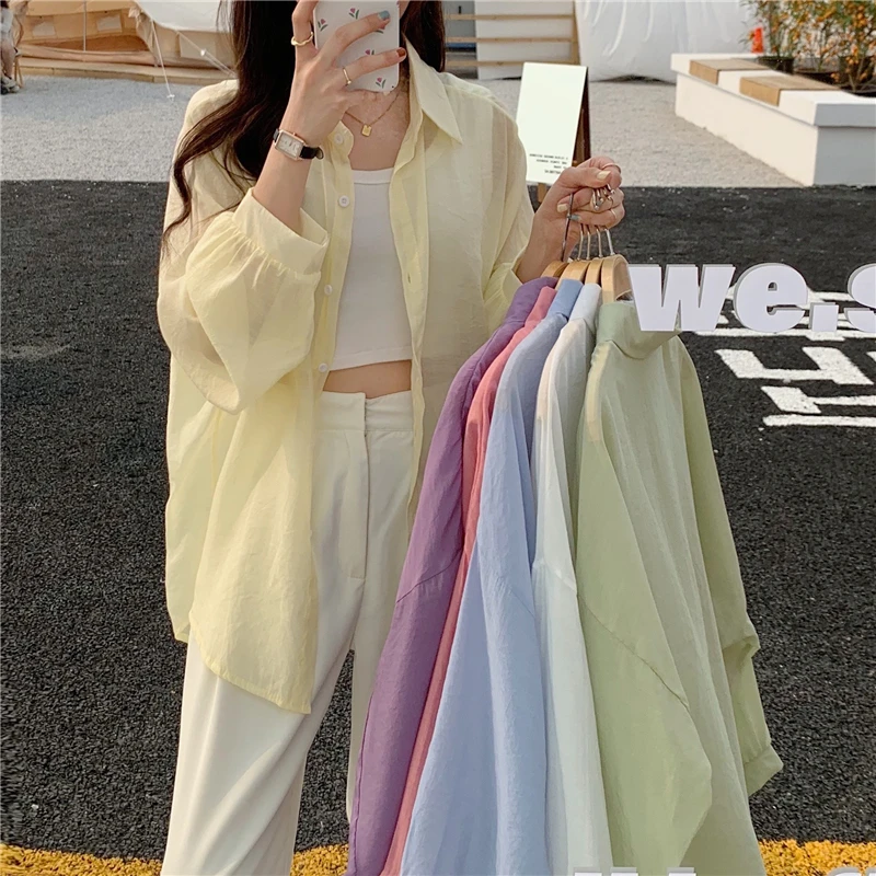 Chiffon Long Sleeve Shirts Women Solid Elegant Sun Protection Breathable Translucent PopularStylish Sexy Fashion Loose Outwear
Chiffon Long Sleeve Shirts Women Solid Elegant Sun Protection Breathable Translucent PopularStylish Sexy Fashion Loose Outwear