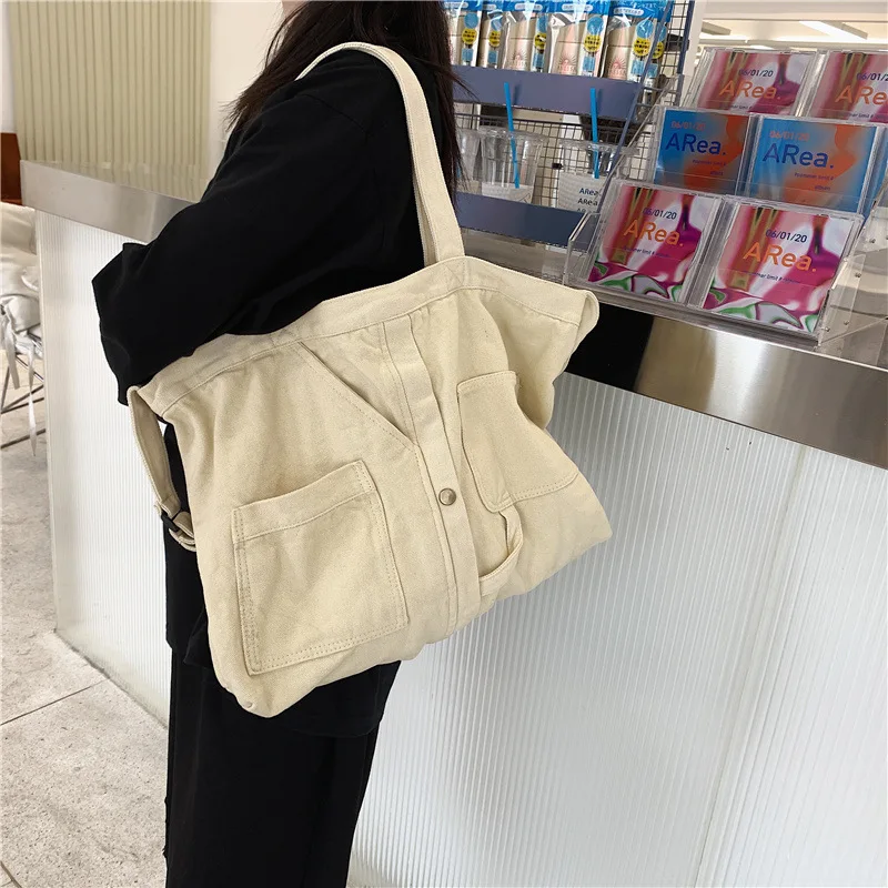 

Сумка на плечо для женщин, Простой повседневный дизайнерский саквояж через плечо, однотонная мягкая вместительная холщовая дамская сумочка для покупок