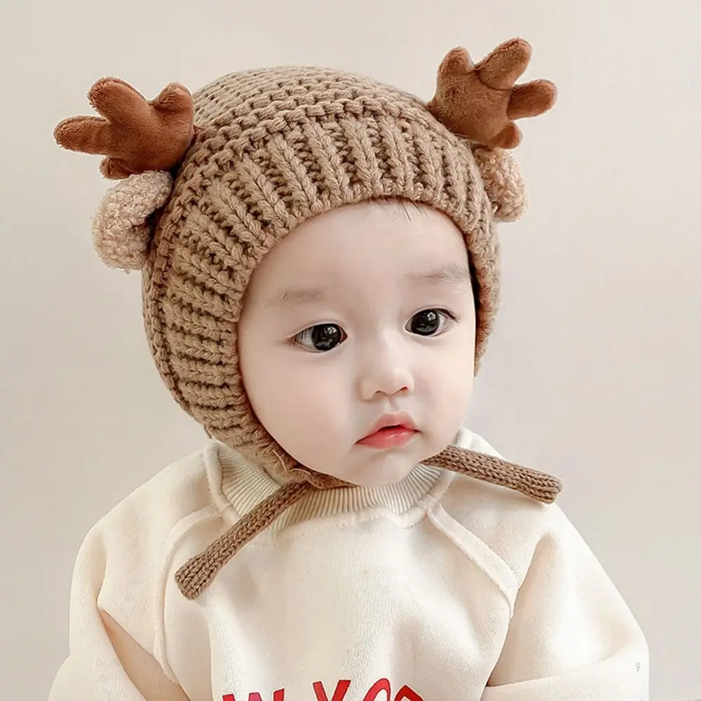 

4-20 Months Cute Deer Elk Antlers Baby Hat Winter Warm Plush Knitted Wool Ear Warmer Children Hat Boy Girl Beanie Christmas Hat