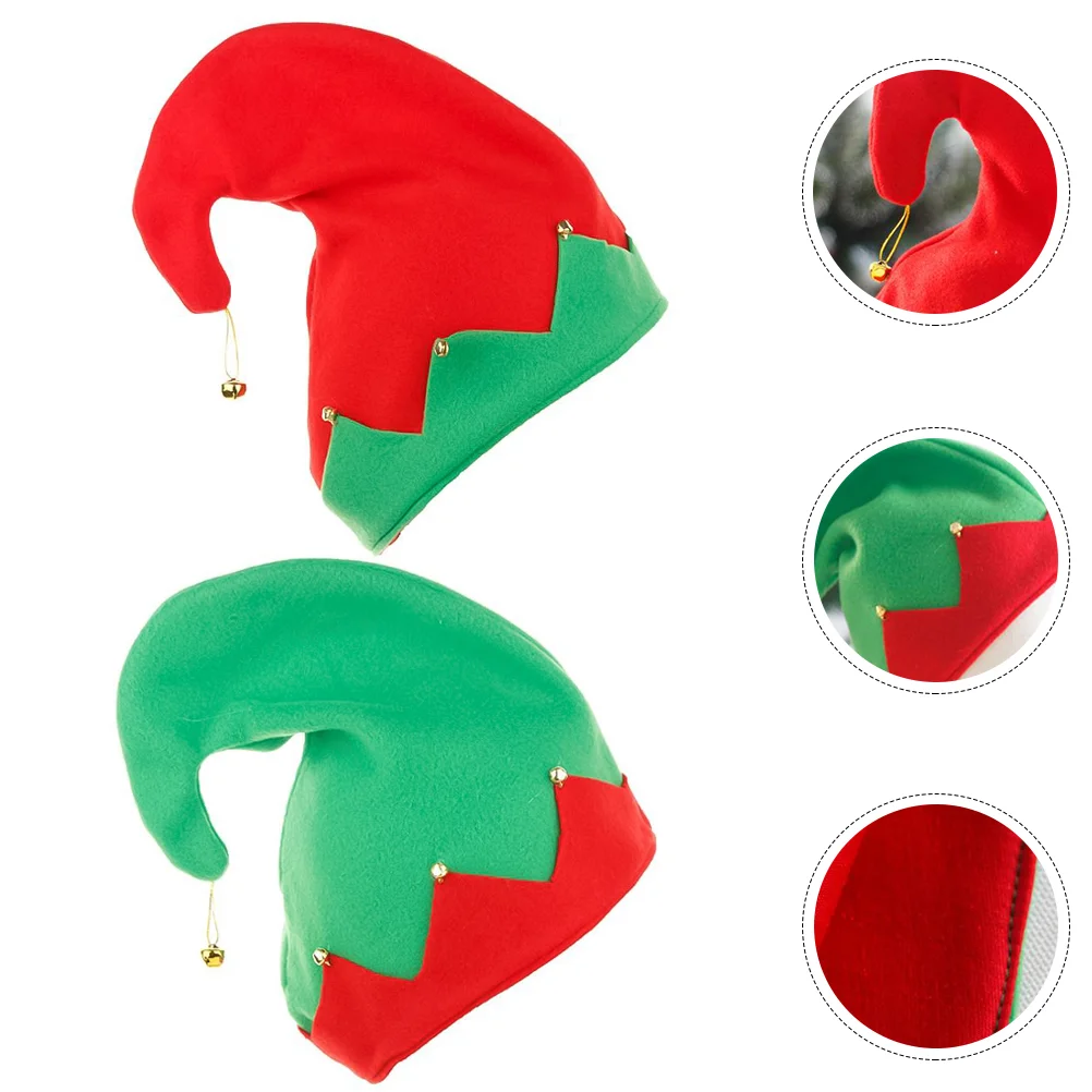 

2 Pcs Christmas Elf Hat Novel Hats Creative Headwears Lovely Headdresses Bell Metal Festive Photo Props