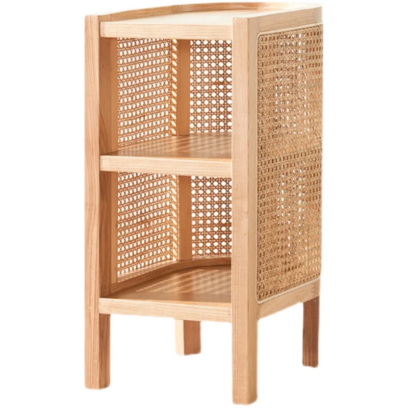 

Скандинавская прикроватная тумбочка из цельной древесины из ротанга, дизайнерский прикроватный столик, минималистичный прикроватный столик для гостиной