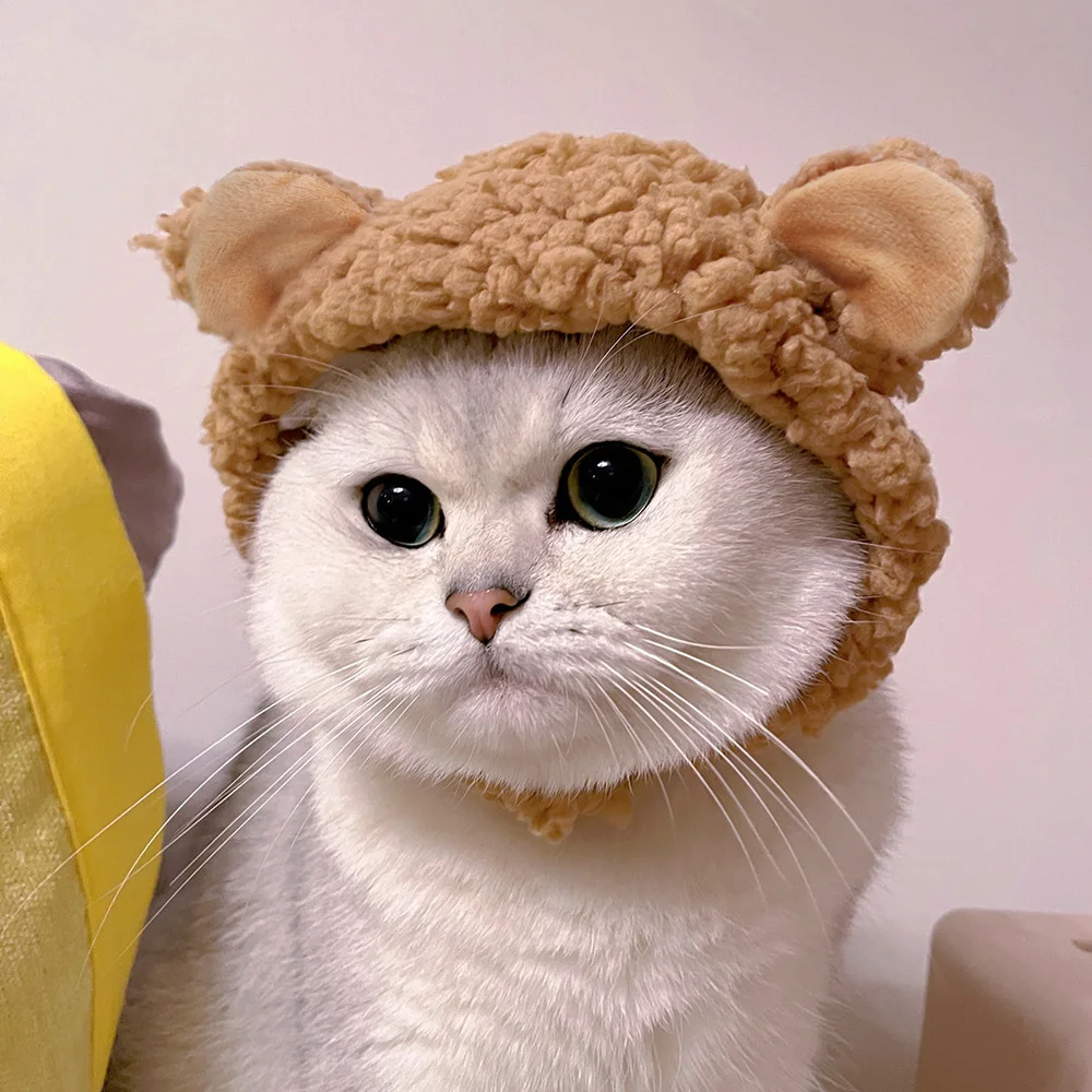 

Cute Plush Cat Cap Birthday Dress Up Dog Headgear Funny Bear Ears Puppy Hat Pets Photo Props Headwear Kitten Headdress Warm Hats