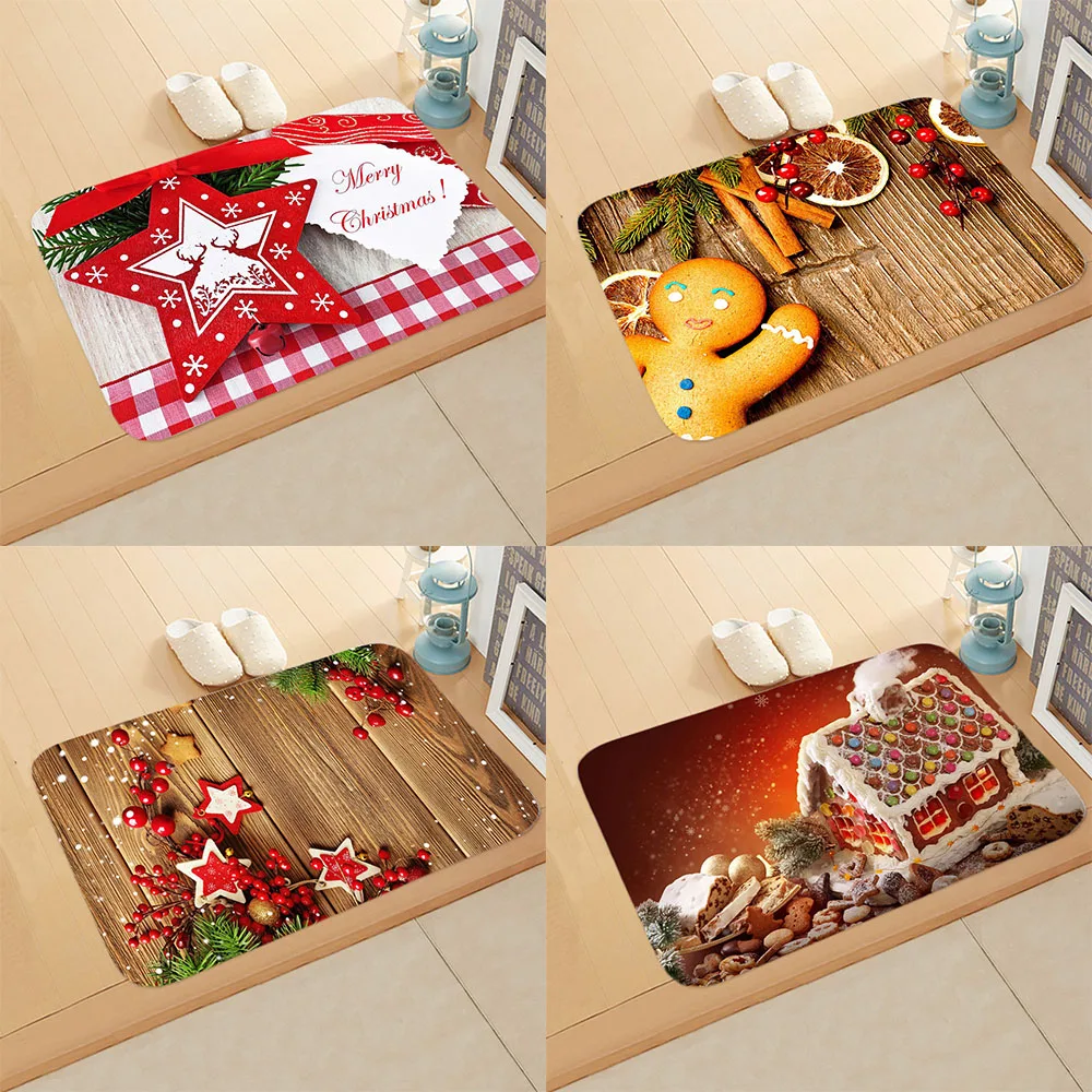 

Merry Christmas Decoration Welcome Home Anti-Slip Door Mat Carpet Santa Flannel Floor