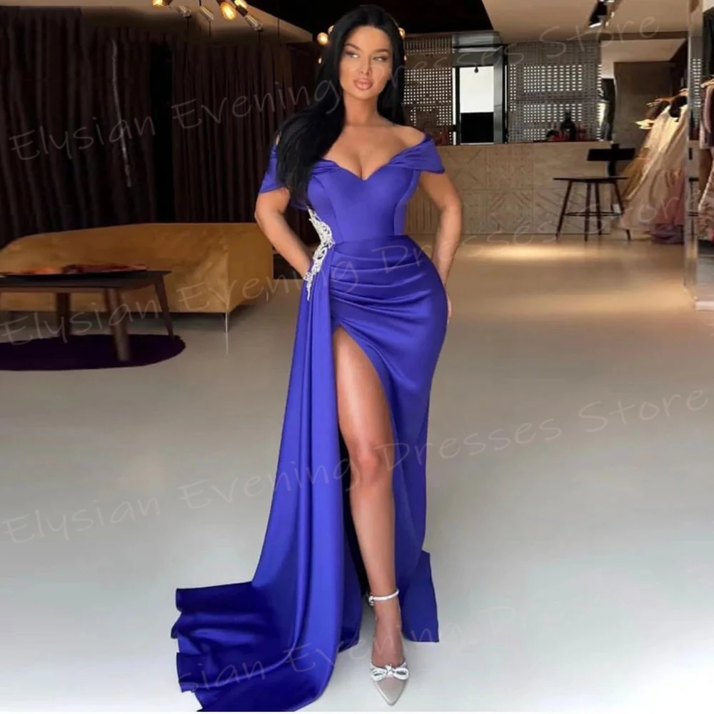 

Elegant Popular Purple Women's Mermaid Pretty Evening Dresses Modern Off The Shoulder Prom Gowns Side Split فساتين حفلة موسيقية