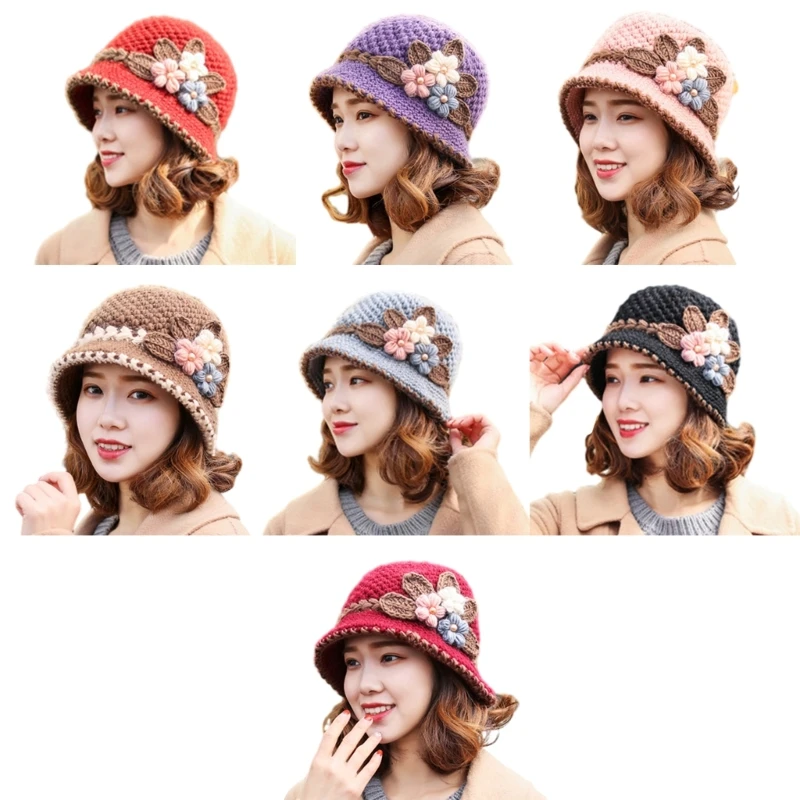 

Elegant Woman Crochet Bucket Hat Ladies Fisherman Hat with Flower Pattern Woman Teenagers Casual Autumn Floppy Hat