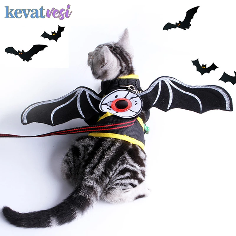 

Halloween Cat Bat Wings with Leash Dress Up Halloween Pets Costumes Adjustable Cats Dogs Traction Rope Pet Cosplay Props Apparel