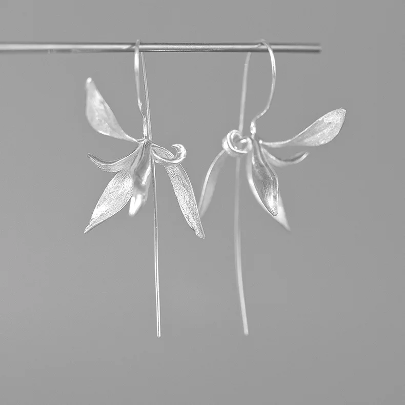 

Empty Valley Orchid Sterling Silver New Chinese Orchid Literary Niche Flower Earrings