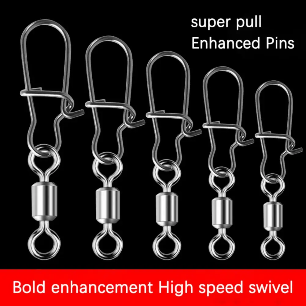 

50PCS Pike Fishing Connector Accessories Pin Bearing Rolling Swivel Stainless Steel Snap Fishhook Lure Swivels Tackle