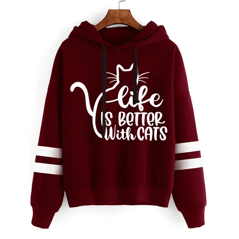Женская толстовка с капюшоном Life Is Better с надписью кошки, милый модный свитер с длинным рукавом и рисунком кошки в стиле Харадзюку, осенне-зимний свитер для девочек
Женская толстовка с капюшоном Life Is Better с надписью кошки, милый модный свитер с длинным рукавом и рисунком кошки в стиле Харадзюку, осенне-зимний свитер для девочек
