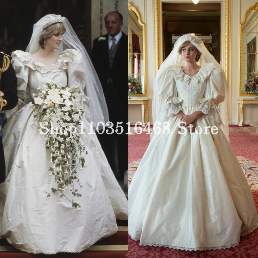 

Vintage Victorian Wedding Dress Ivory Princess Diana Half Sleeve A-Line Floor Length Bridal Lace Appliques Vestidos De Novia