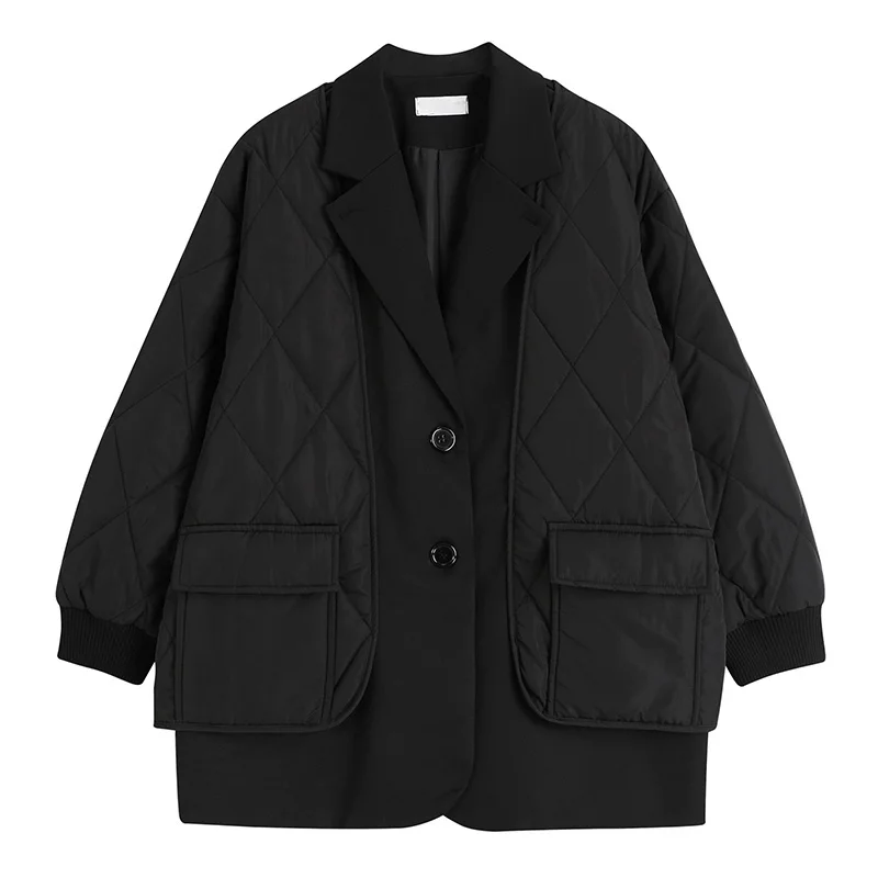 Autumn Winter Patchwork Fake Two-piece Suit Collar Cotton-padded Coat Women Casual Single-breasted Long Sleeve Female Outerwear
Autumn Winter Patchwork Fake Two-piece Suit Collar Cotton-padded Coat Women Casual Single-breasted Long Sleeve Female Outerwear