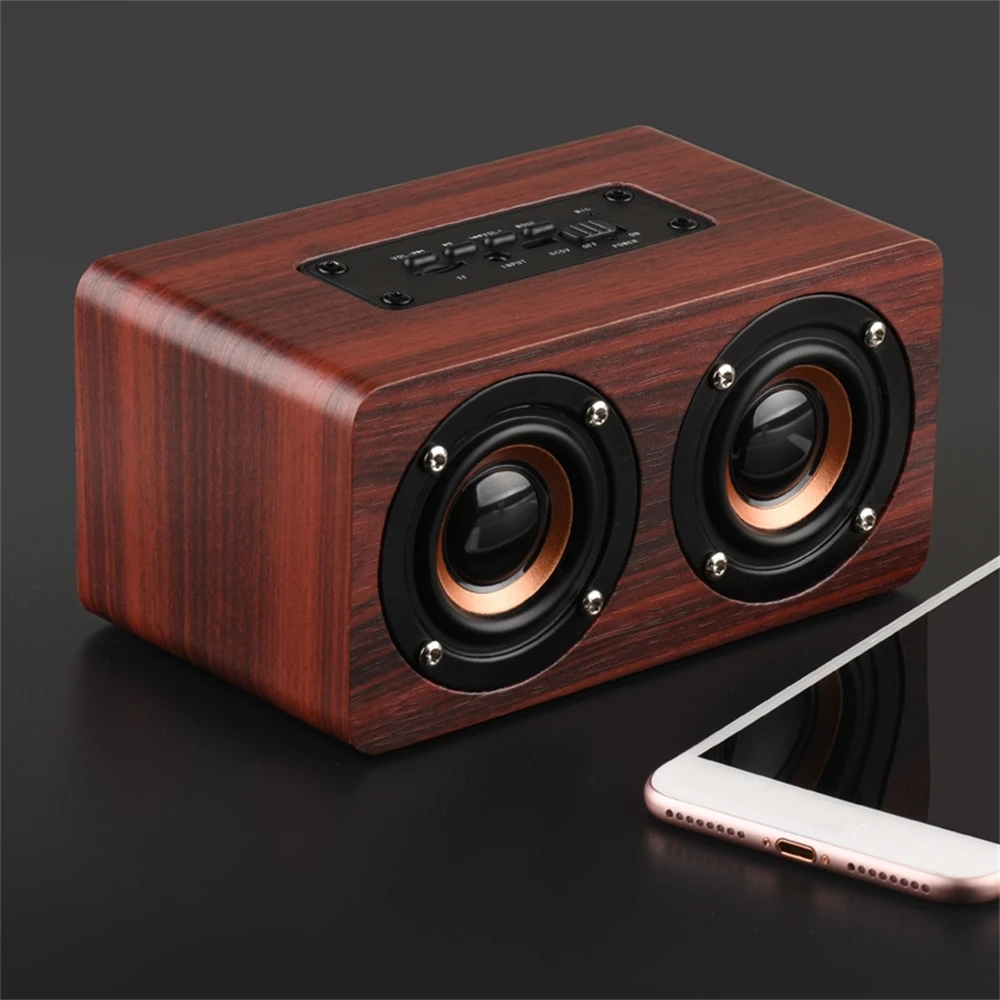 

W5 Speakers Wood Bluetooth Wireless Speaker 10W Dual Horn Shocking Bass HIFI Soundbox Intelligent Voice Call Audio Loudspeaker