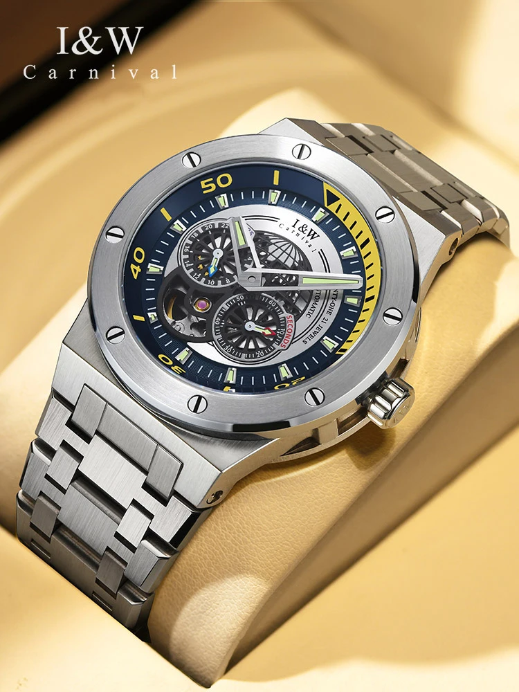

Carnival Brand IW High-End Series Fashion Skeleton Mechanical Watch for Men Luxury MIYOTA Movement 50M Waterproof Sapphire Watch