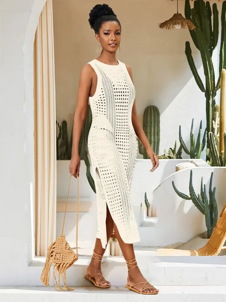 White Crochet Mesh Sleeveless Slit Wrap Beach Dress 2023 Summer Woman Sexy Hollow Out Knitted Beachwear Maxi Dresses Q1513
White Crochet Mesh Sleeveless Slit Wrap Beach Dress 2023 Summer Woman Sexy Hollow Out Knitted Beachwear Maxi Dresses Q1513