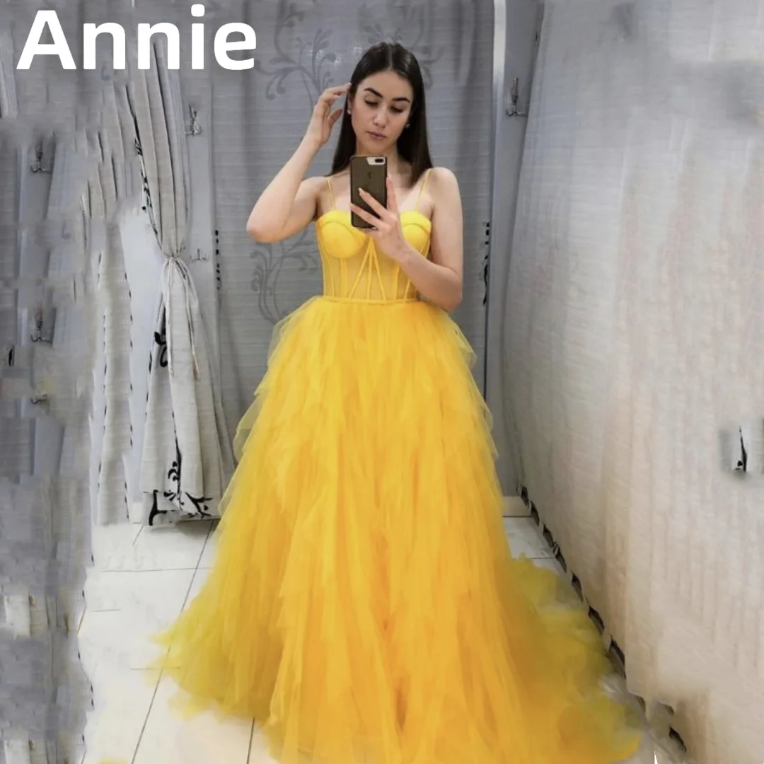 Платье на тонких бретельках для выпускного вечера Annie, многослойное вечернее платье с оборками, желтый корсет для свадебной вечеринки, 2023
Платье на тонких бретельках для выпускного вечера Annie, многослойное вечернее платье с оборками, желтый корсет для свадебной вечеринки, 2023