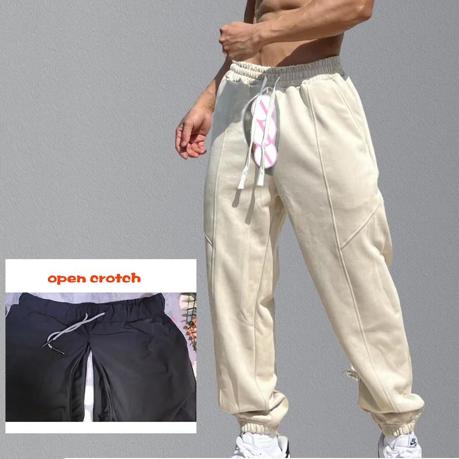 

Invisible Open Crotch Outdoor Sex Men's Sweatpants Whit Pockets Tapered Track Athletic Slim Fit Pants Running Exercise Workout