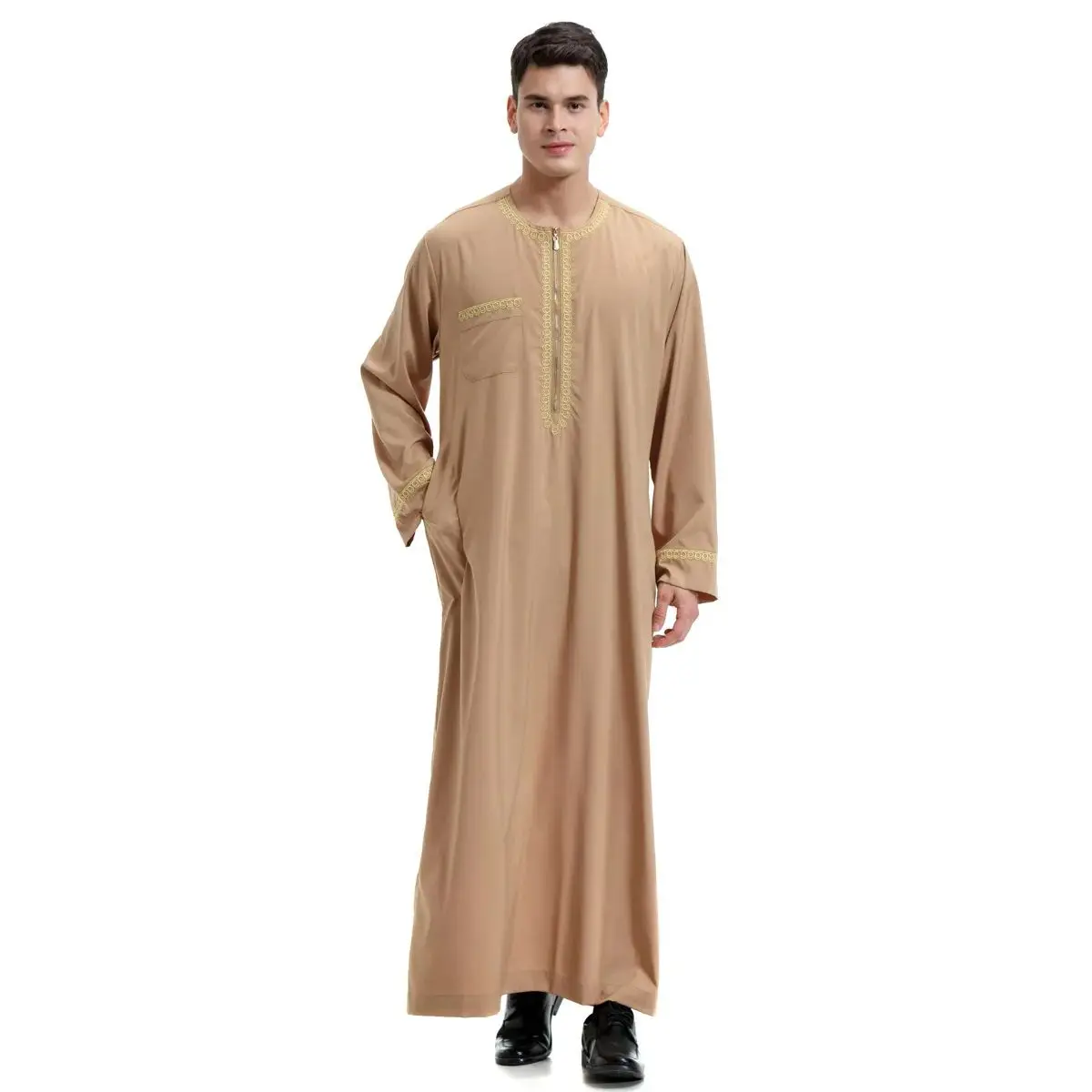 

Arabic Clothes for Man Arab Men's Shirt Kurta Middle Eastern Men's Printed Zipper Round Neck Jubba Thobe Camisa Masculina Arabe