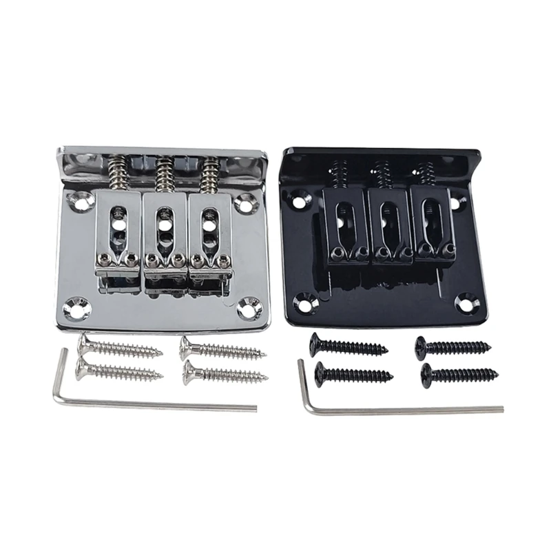 

Guitar Bridge with Screws & Wrench Fixed Hardtail Bridge Saddle Guitar Replacement Parts for 3 String Electric Guitar