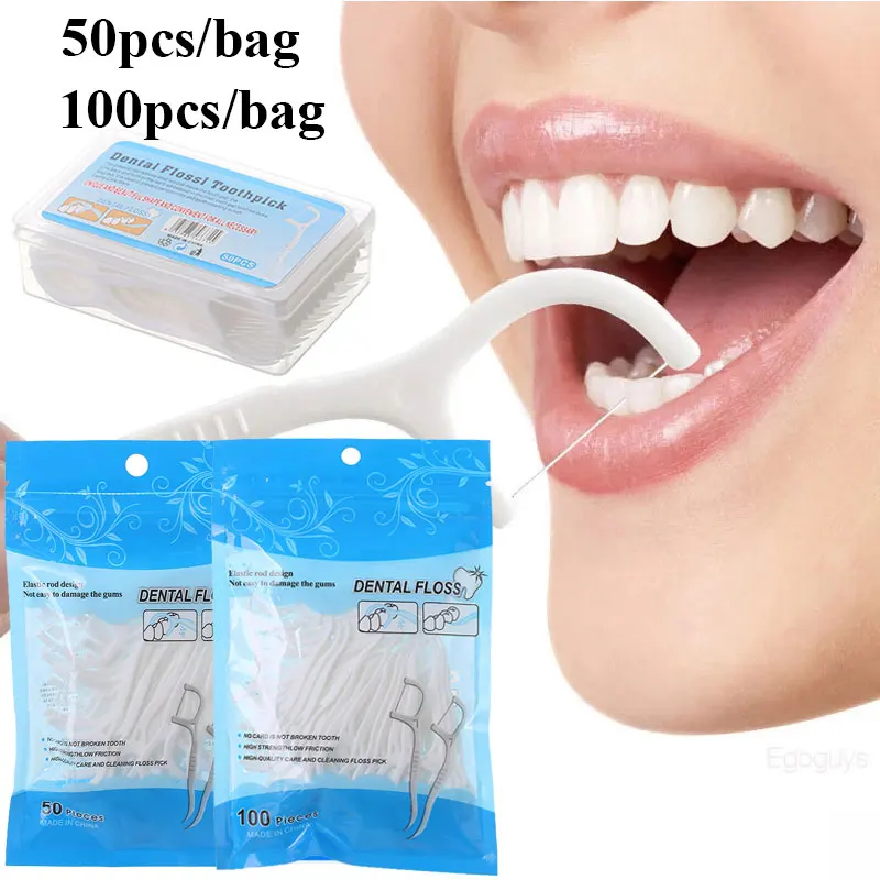 

100/50pcs Dental Floss Ultra-fine Plastic Toothpick Disposable Floss Portable Toothpicks Tooth Floss Cleaning Oral Care