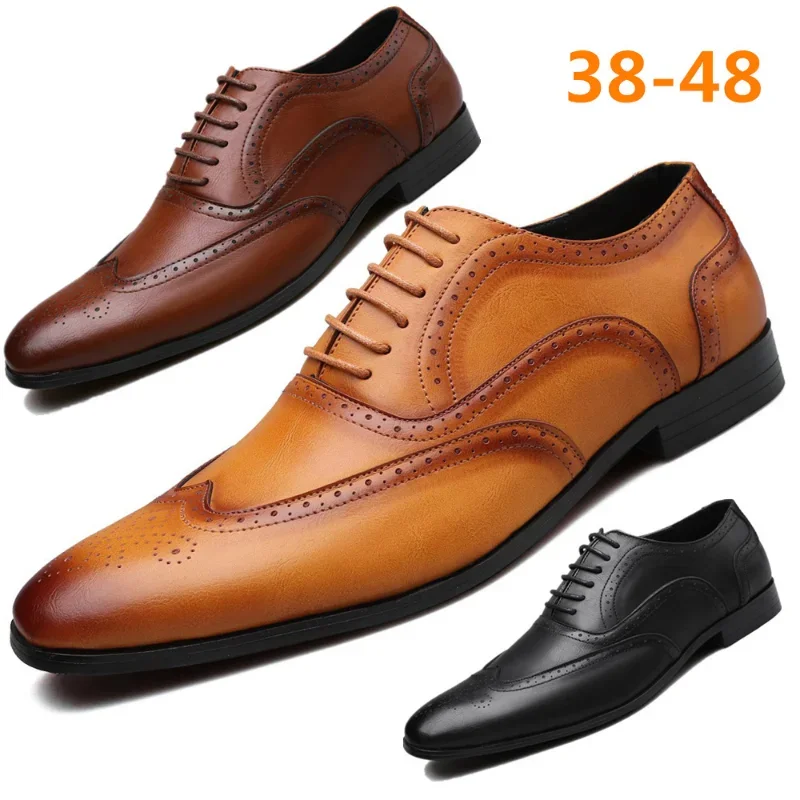 

Four Seasons New loafers Men's Large Size Business Formal Leather Shoes Fashion Casual Office Wedding Brogue Leather Shoes P145