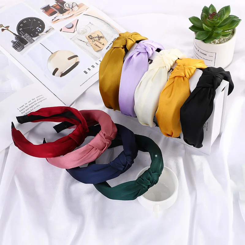 

2021 Solid Color Knot Headbands Simple Fabric Knotted Hairband Girls Hair Band Hair Accessories for Women Girls Headwear