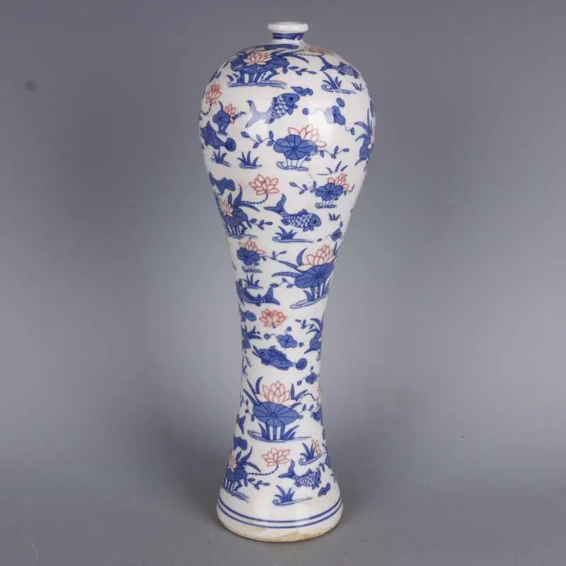 

Chinese Blue and White Porcelain Qing Qianlong Red Lotus Fish Design Vase 12.52"