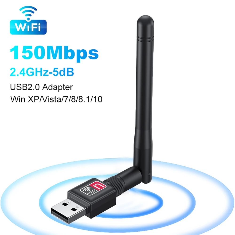 

150Mbps Mini USB WiFi Adapter 2.4GHz with Antenna USB Wireless Network Card 802.11n/g/b Ethernet USB dongle LAN PC WiFi Receiver