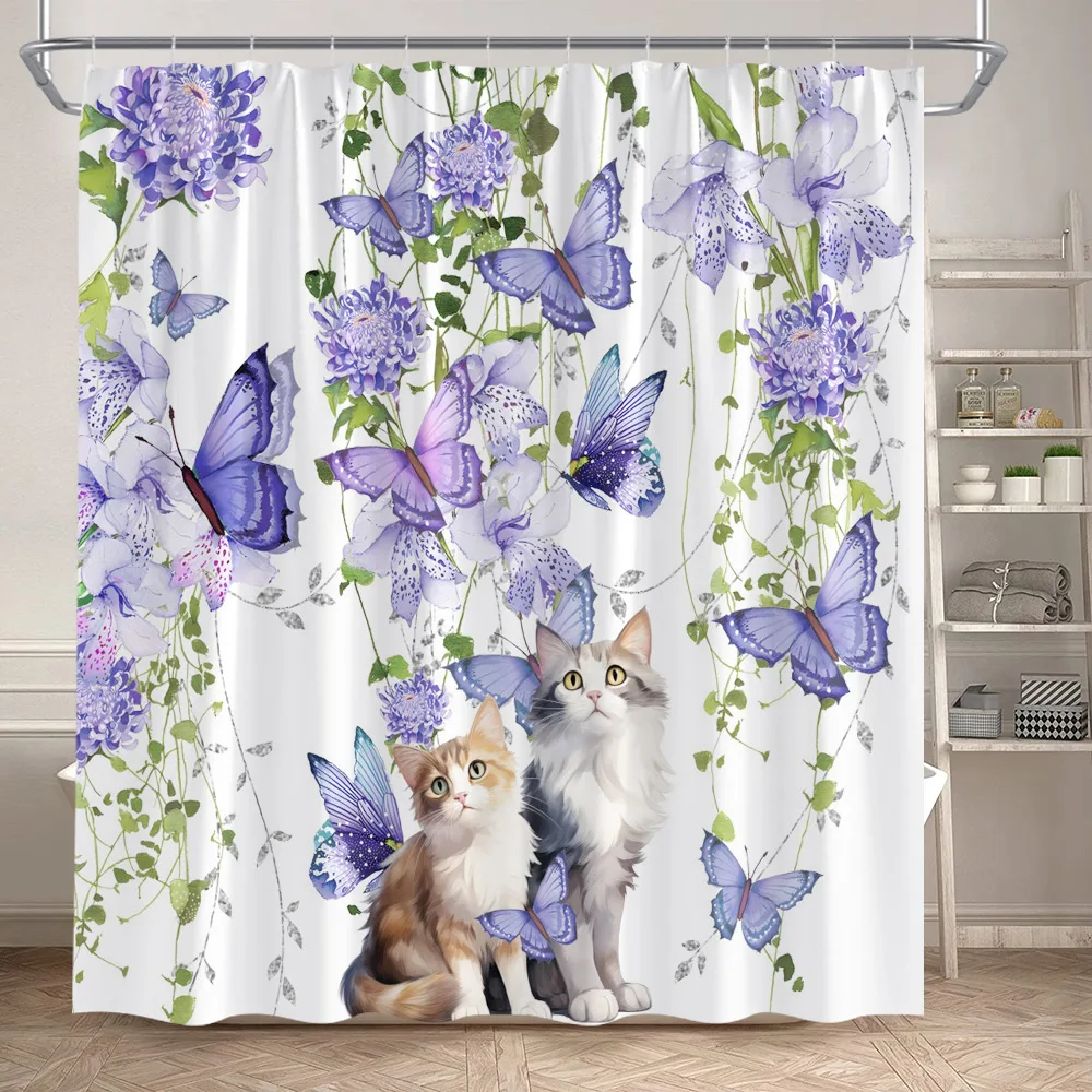 Purple Butterfly Floral Shower Curtain Cute Cat Watercolour Flowers Green Leaves Plant Modern Fabric Home Decor Bathroom Curtain
Purple Butterfly Floral Shower Curtain Cute Cat Watercolour Flowers Green Leaves Plant Modern Fabric Home Decor Bathroom Curtain