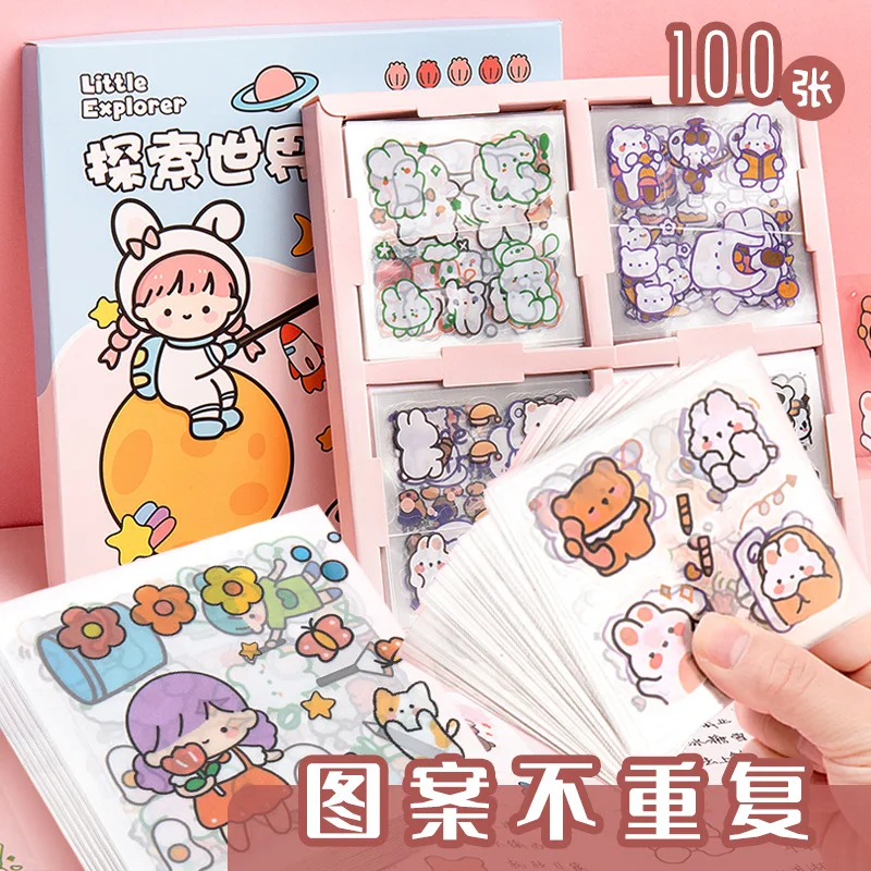 

100Pcs Cute Stationery Sticker Cartoon Designs for Girls to Decorate Their Water Bottles and Scrapbooking and Journaling