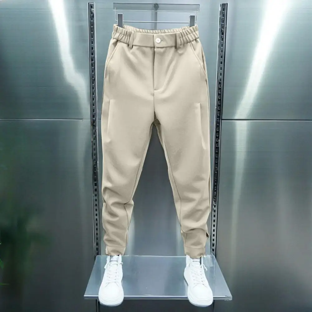 

Men Casual Pants Loose Fit Casual Pencil Pants Button Fly Cropped Trousers Solid Color Fastener Tape Cuffs Tennis Sport Trousers
