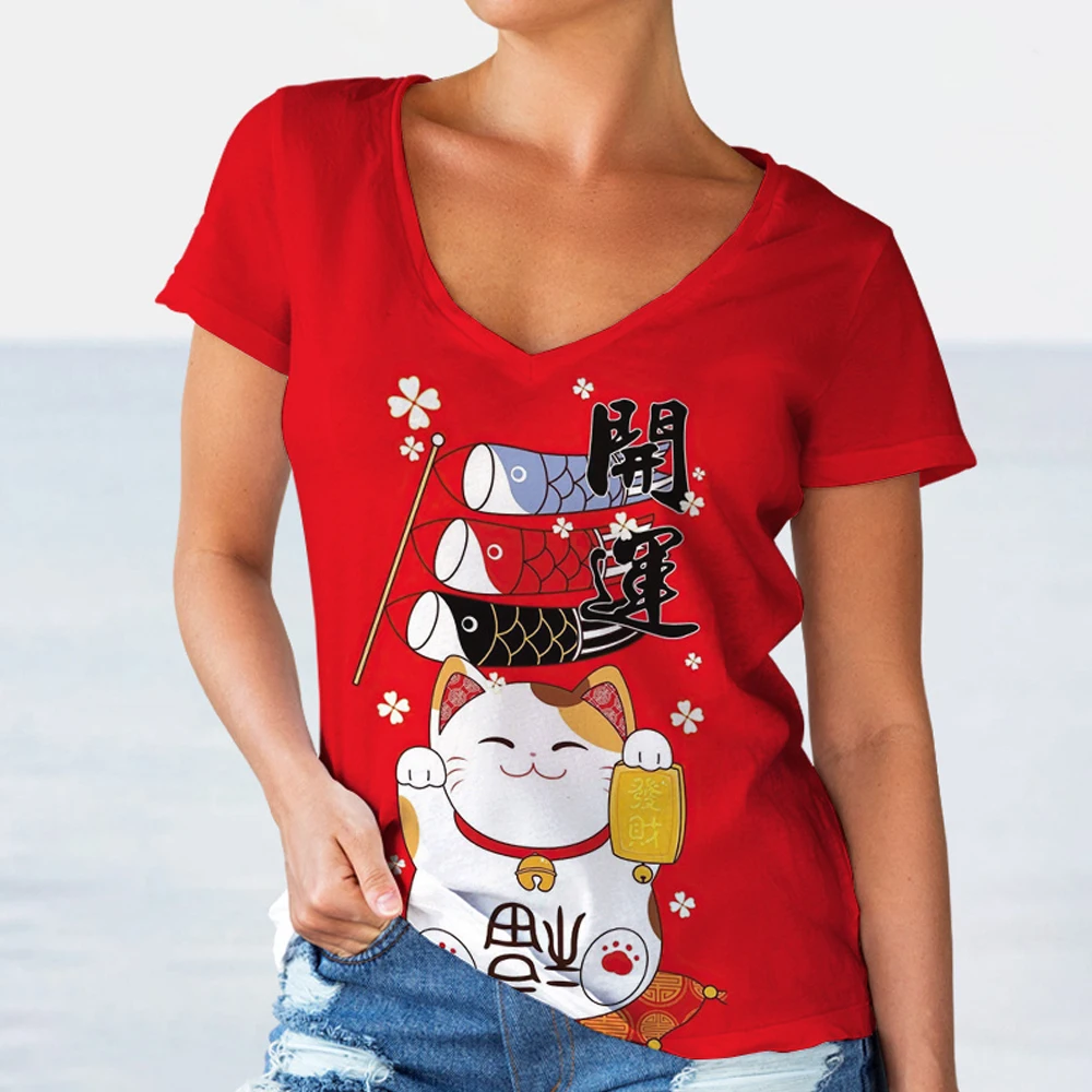 Summer Clothes For Women V-neck T Shirts Fortune Cat Kawaii Graphic Harajuku 2022 Fashion Blouses Cheap Good Luck Oversized Tops
Summer Clothes For Women V-neck T Shirts Fortune Cat Kawaii Graphic Harajuku 2022 Fashion Blouses Cheap Good Luck Oversized Tops